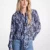 Georgette-Bluse mit Paisley-Muster und Bindekragen