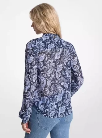 Georgette-Bluse mit Paisley-Muster und Bindekragen