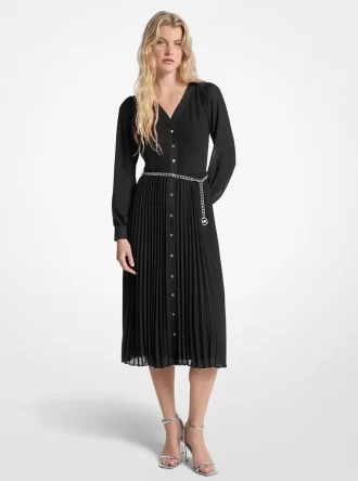 Georgette-Hemdkleid mit Gürtel und Falten