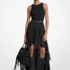 Georgette-Kleid mit asymmetrischem Saum und Smok-Einsatz