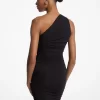 Gerafftes, mattes Stretch-Jersey-Kleid mit One-Shoulder-Schulter