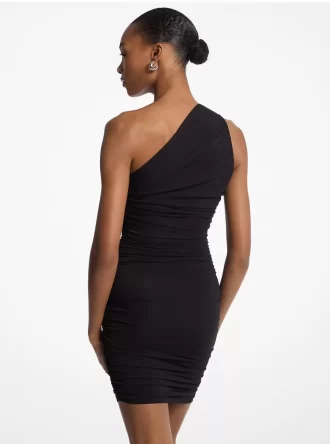 Gerafftes, mattes Stretch-Jersey-Kleid mit One-Shoulder-Schulter
