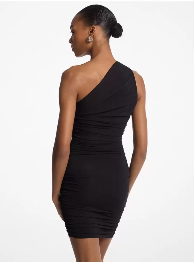 Gerafftes, mattes Stretch-Jersey-Kleid mit One-Shoulder-Schulter