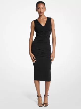 Gerafftes Midikleid aus mattem Stretch-Jersey