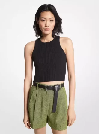 Geripptes, kurzes Tanktop aus recyceltem Viskose-Mix
