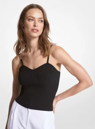 Geripptes, kurzes Tanktop aus Stretch-Viskose