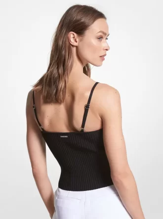Geripptes, kurzes Tanktop aus Stretch-Viskose