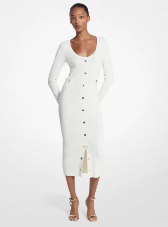 Geripptes Midikleid aus Stretch-Viskose