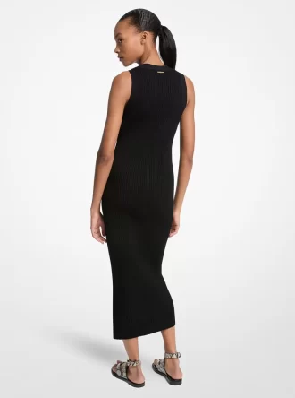 Geripptes Midikleid aus Stretch-Viskose