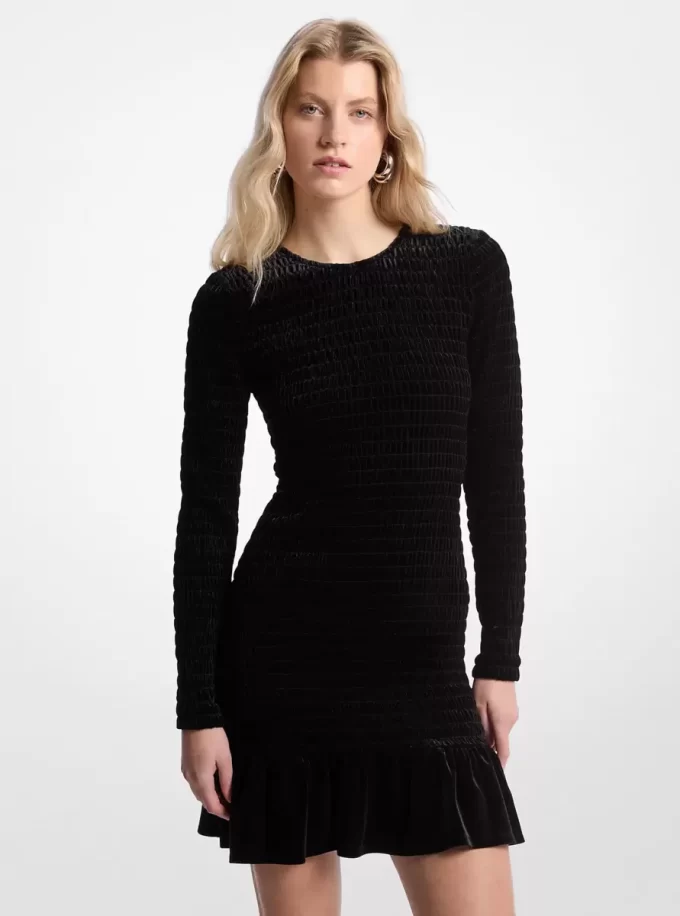 Gerüschtes Stretch-Samtkleid Gerüschtes Stretch-Samtkleid