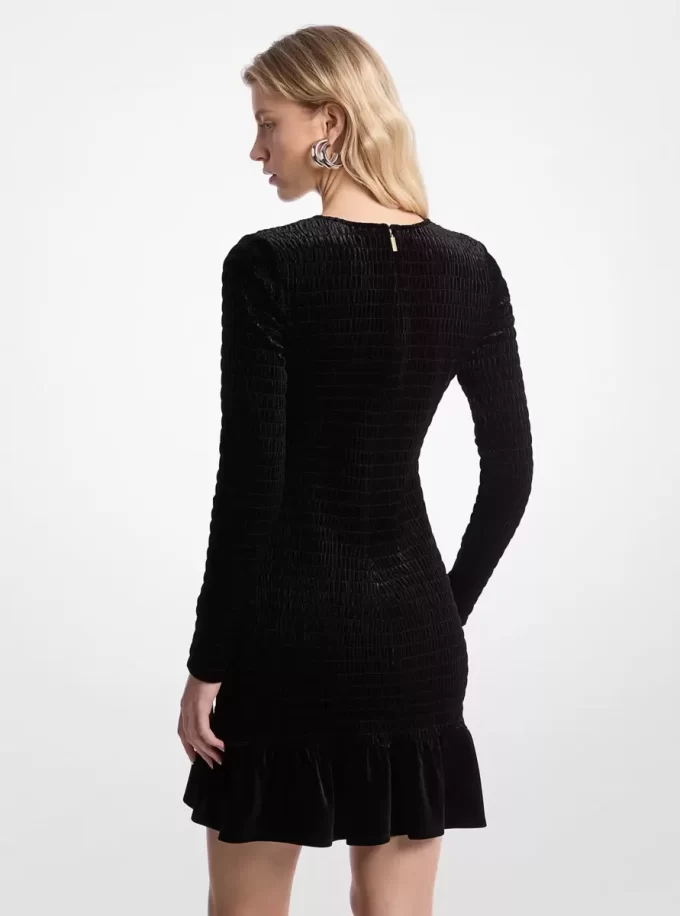 Gerüschtes Stretch-Samtkleid Gerüschtes Stretch-Samtkleid