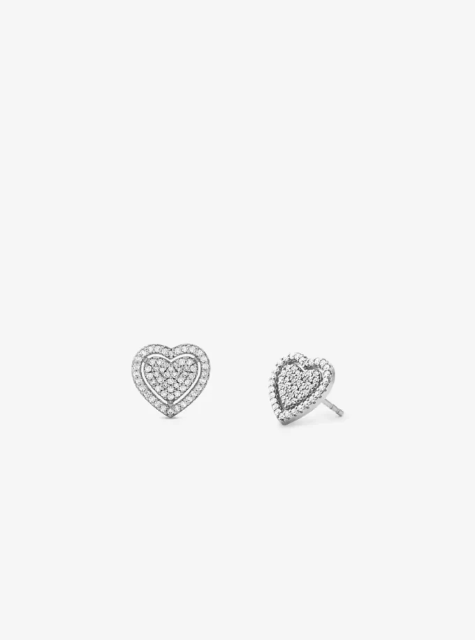 Geschenkset aus edelmetallplattiertem Sterlingsilber mit Pavé-Herz-Halskette und Ohrringen