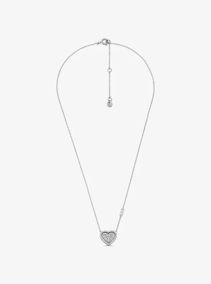 Geschenkset aus edelmetallplattiertem Sterlingsilber mit Pavé-Herz-Halskette und Ohrringen