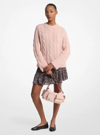 Gesteppter Rock aus Georgette mit Blumenmuster und Nieten