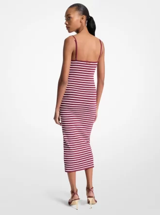 Gestreiftes Midikleid aus Stretch-Viskose-Mischgewebe