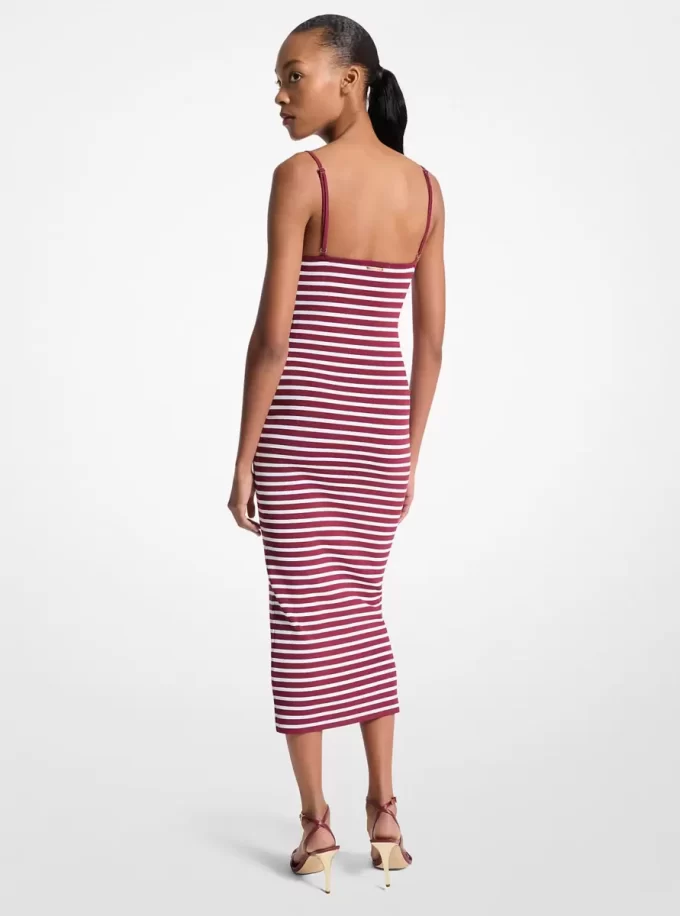 Gestreiftes Midikleid aus Stretch-Viskose-Mischgewebe