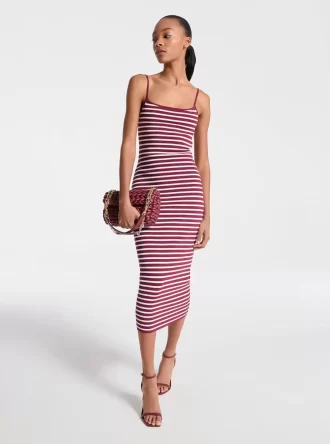 Gestreiftes Midikleid aus Stretch-Viskose-Mischgewebe