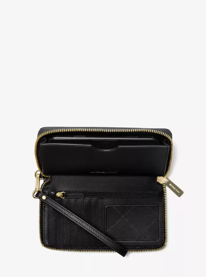 Große Smartphone-Handgelenktasche aus genarbtem Leder
