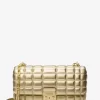 Große Tribeca Schultertasche aus gestepptem Metallic-Leder