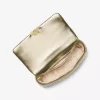 Große Tribeca Schultertasche aus gestepptem Metallic-Leder