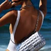Große Tribeca Schultertasche aus gestepptem Metallic-Leder