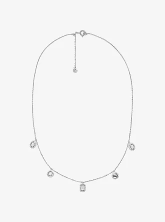 Halskette aus Sterlingsilber mit Pavé-Fassung und verschiedenen Anhängern, verziert mit Edelmetall-plattiertem Sterlingsilber