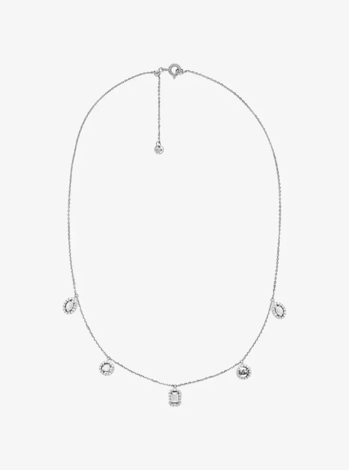 Halskette aus Sterlingsilber mit Pavé-Fassung und verschiedenen Anhängern, verziert mit Edelmetall-plattiertem Sterlingsilber Halskette aus Sterlingsilber mit Pavé-Fassung und verschiedenen Anhängern, verziert mit Edelmetall-plattiertem Sterlingsilber