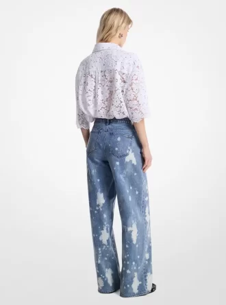 Handbespritzte, gebleichte Denim-Jeans mit weitem Bein