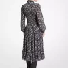 Hemdblusenkleid aus Georgette mit Blumenmuster und Smokdetails