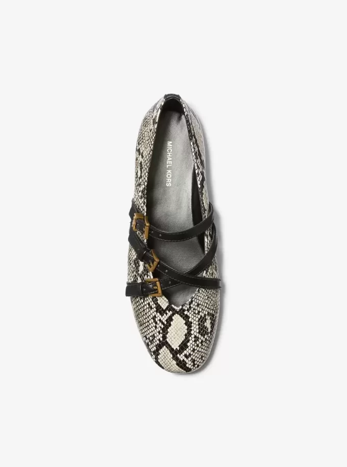 Indy Ballerinas aus Leder mit Schlangenprägung
