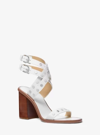 Irene Leder-Sandalen mit Blockabsatz und Nieten