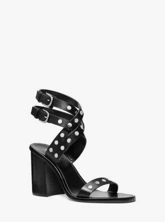 Irene Leder-Sandalen mit Blockabsatz und Nieten