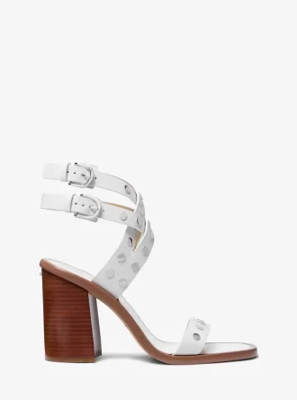 Irene Leder-Sandalen mit Blockabsatz und Nieten
