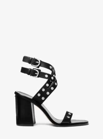 Irene Leder-Sandalen mit Blockabsatz und Nieten