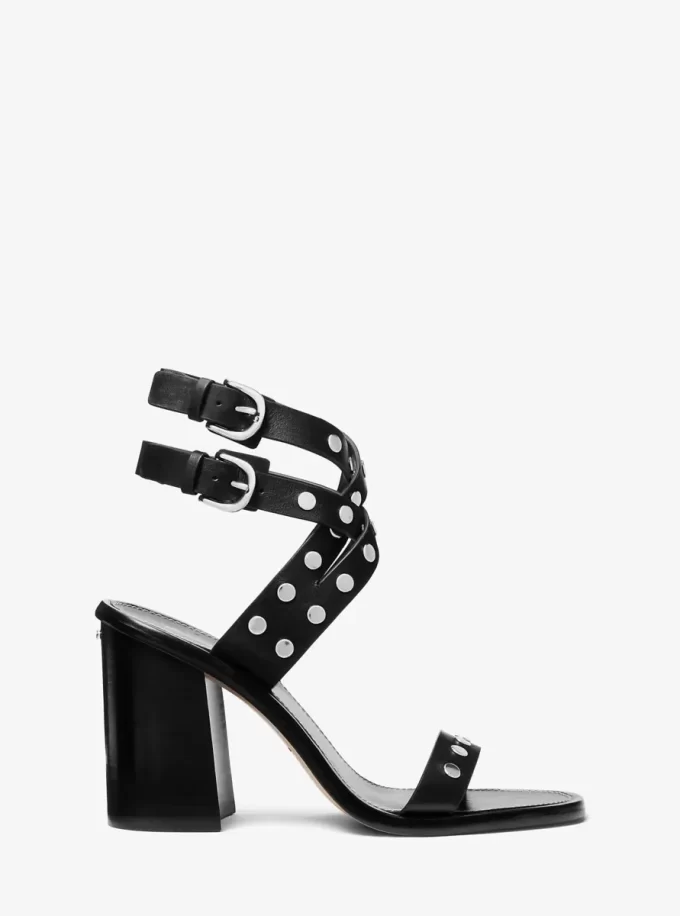 Irene Leder-Sandalen mit Blockabsatz und Nieten Irene Leder-Sandalen mit Blockabsatz und Nieten