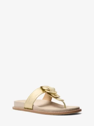 Jaden Zehentrenner-Sandalen aus geknacktem Metallic-Leder