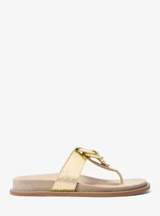 Jaden Zehentrenner-Sandalen aus geknacktem Metallic-Leder