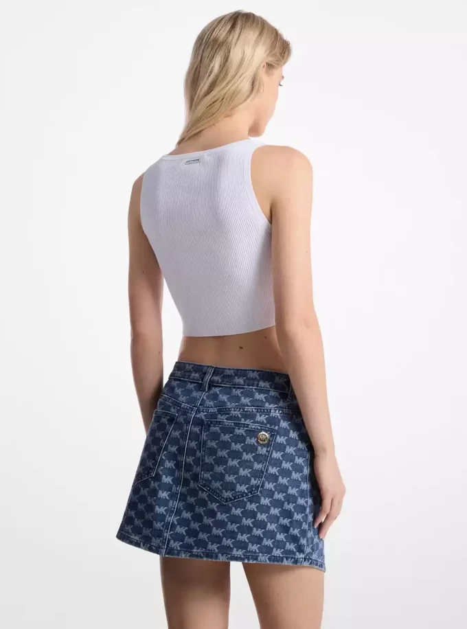 Jeans-Wickelrock mit Logo-Jacquard-Muster Jeans-Wickelrock mit Logo-Jacquard-Muster