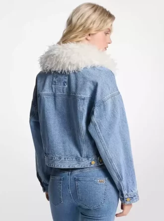Jeansjacke mit Kunstpelzkragen