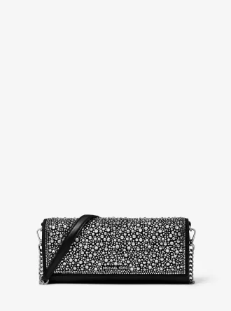 Jet Set Medium Clutch aus verziertem Metallic-Leder