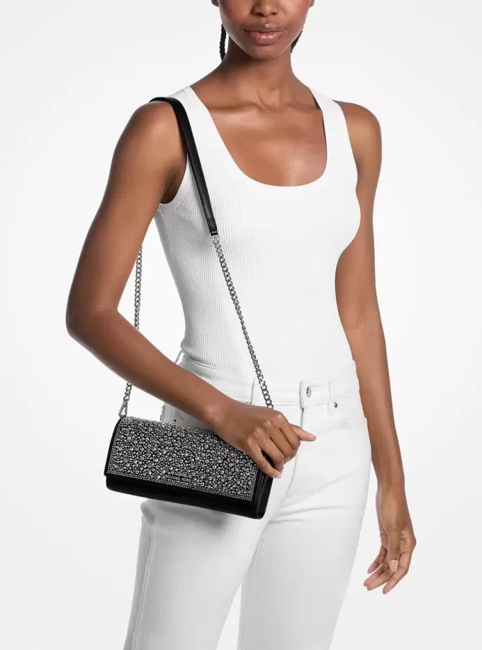 Jet Set Medium Clutch aus verziertem Metallic-Leder Jet Set Medium Clutch aus verziertem Metallic-Leder