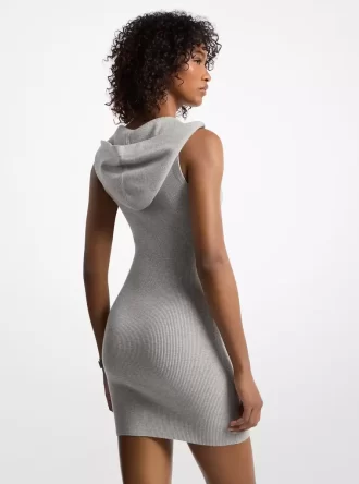 Kapuzenkleid aus geripptem Stretch-Viskose