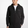 Kapuzenpullover mit Logo-Band und Reißverschluss aus Baumwollmischgewebe