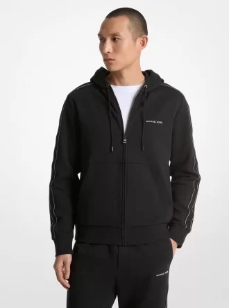 Kapuzenpullover mit Logo-Band und Reißverschluss aus Baumwollmischgewebe