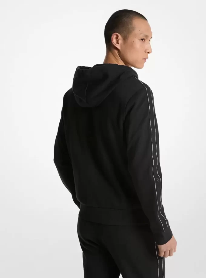 Kapuzenpullover mit Logo-Band und Reißverschluss aus Baumwollmischgewebe