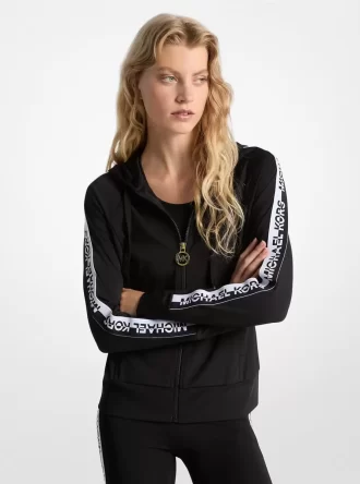 Kapuzenpullover mit Logo-Tape und Reißverschluss