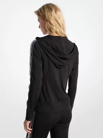 Kapuzenpullover mit Logo-Tape und Reißverschluss