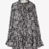 Kleid aus metallisch schimmerndem Paisley-Georgette mit Bindekragen