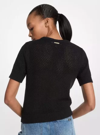 Kurzarmpullover aus Baumwoll-Kaschmir-Mesh