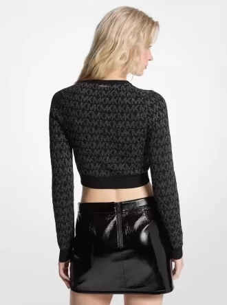 Kurze Strickjacke mit Reißverschluss und Metallic-Logo-Jacquardmuster